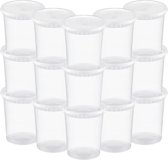 TashiBox 24 Sets 32 oz Plastic Deli Containers with Lids - Clear Airtight Food Storage & Meal Prep Containers, BPA Free, Stackable, Leakproof, Microwave & Freezer Safe