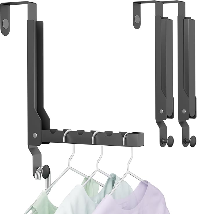 2 Packs Over The Door Hangers, Folding Over Door Hanger Hooks, Portable Space Saving Collapsible Coat Towel Racks for Bedroom Living Room Small Space Kitchen Travel Drying Storage (2Pack, Black)