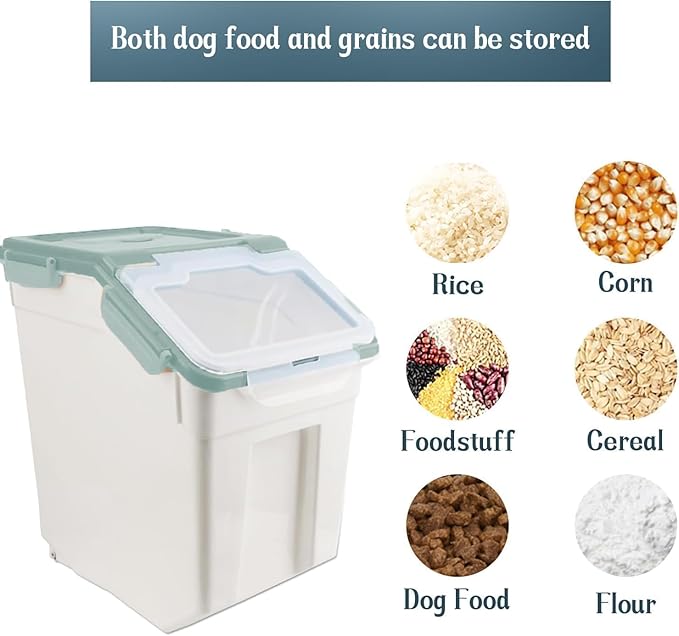 YXQ Rice Storage Container 2 Pack 50 lb Flour Storage Container with Wheels, BPA Free Food Storage Container with Measuring Cup Dog Cat Food Bin Set for Dry Food Sugar, Cereal-Green
