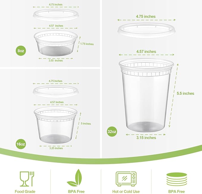 AOZITA 48 Sets Plastic Deli Containers With Lids, 8 oz 16oz 32oz Variety pack, Airtight Food Storage Containers, Freezer/Dishwasher/Microwave Safe, Soup Containers For Takeout Food Storage