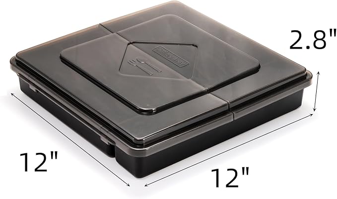 Dicuny Silverware Organizer with Lid, Covered Utensil Drawer Organizer Tray for Kitchen, 5 Compartments Plastic Black Cutlery Flatware Storage Box for Spoons Forks Knives, Office, RV, Countertop