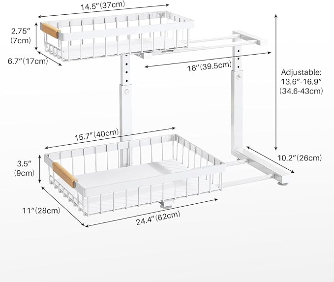 PXRACK Under Sink Organizer,1 Pack,2 Tier Metal Slide out Sink Shelf Pull out Cabinet Organizer Drawers, Under Sink Organizers and Storage for Kitchen Bathroom Pantry Closet Cabinet