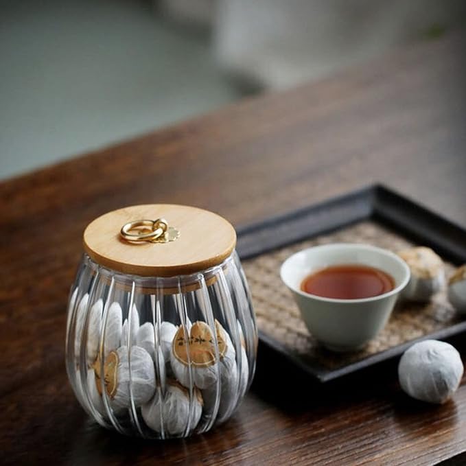 Strip Pattern Clear Glass Candy Jar with Bamboo Lid,Food Storage Jar,Glass Jar with Lid,Coffee Sugar Canister Airtight Storage Container (Oval)