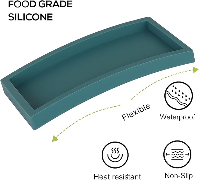 Small Silicone Bathroom Vanity Tray Rectangle Soap and Sponge Holder Kitchen Sink Organizer for Scrubber, Lotion Bottles, Perfume, Jewelry, Candle, Key Trinket Ring, Turquoise