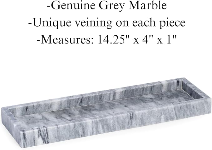 Bey-Berk Marble Bathroom Tray 14.25" x 4" x 1" (LxWxH) Polished Marble Tray for Bath, Kitchen and Bedroom, Stone Vanity Tray for Organization and Display, Handcrafted - Grey
