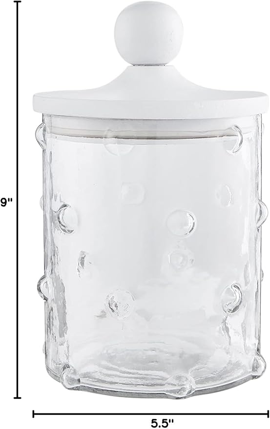 Mud Pie Hobnail Glass Canister, Medium, 9" x 5.5"dia