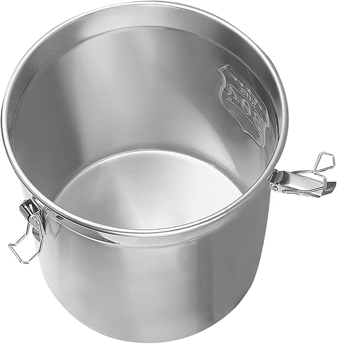 DYNAMI 304 Stainless Steel Containers With Lid,202oz Flour Containers Airtight Canister for Kitchen,Metal Canisters Bucket Milk Jug Coffee Bean Cookies Canisters with Locking Clamp (6L/1.6Gal)