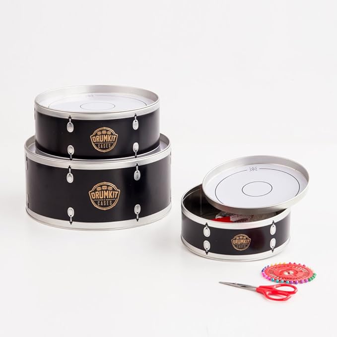 Suck UK - Drum Kit Storage Tin Set | Biscuit Tin Drums | Cake Storage Tins | Nesting Cake Tins Sets | Drummer Gifts & Music Lover Gifts | Stackable Storing Boxes With Lids | Rock Star Food
