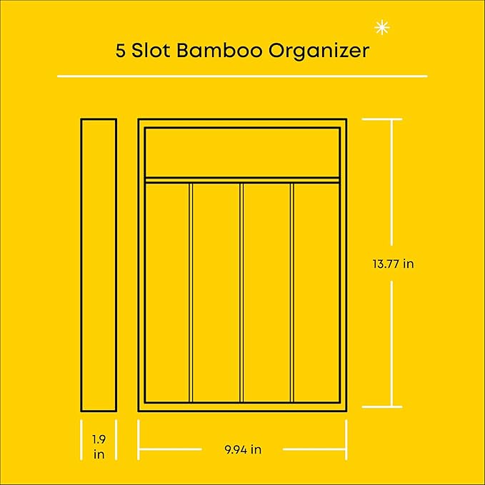 JoyJolt Bamboo Drawer Organizer for Kitchen Utensils, Drawer Divider for Large Cutlery and Silverware, Flatware Holder Tray, 5-Compartment Silverware Organizer, Garage Kitchen & Junk Drawer Organizer