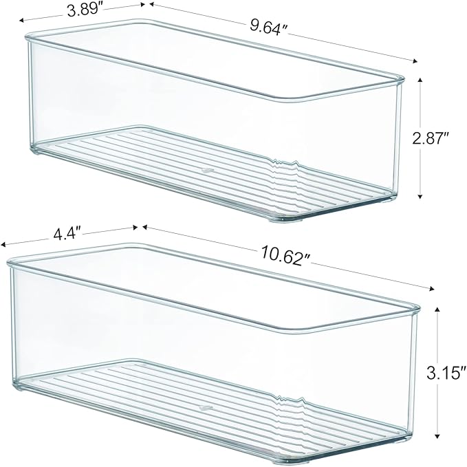 Hudgan 8 Pack Clear Plastic Drawer Organizer Bins Set, Stackable Cutlery Storage Bins Trays for Organizing Kitchen, Bathroom, Office, Crafts, Gadgets, Cabinet Supplies