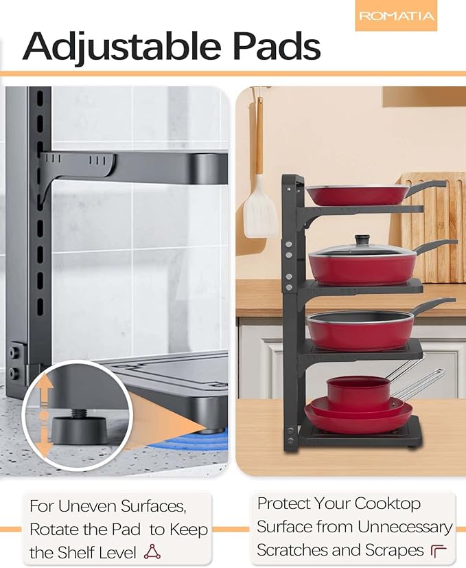 Pot and Pan Organizer Rack for under Cabinet, Heavy Duty Pot Pan Rack under Sink Organizers and Storage, Pot lid organizer, Kitchen Cabinet Organizer with 4 Adjustable Shelves