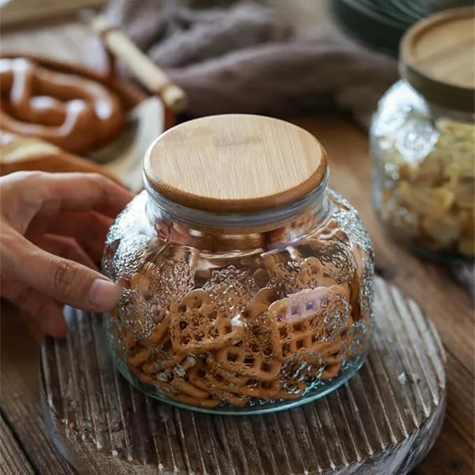 Vintage Glass Jar Canister, 25.3 FL OZ Glass Food Storage Jar, Glass Jar with Lid, Decorative Jar for Home Kitchen Coffee, Tea, Candy, Sugar Jar (Snowflake)
