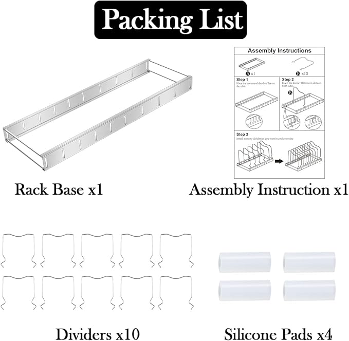 Lid Organizer - Detachable and Adjustable Pots and Pans Organizer for Kitchen Cabinet Storage, Cutting Boards, Cooking Utensils (1 pack)