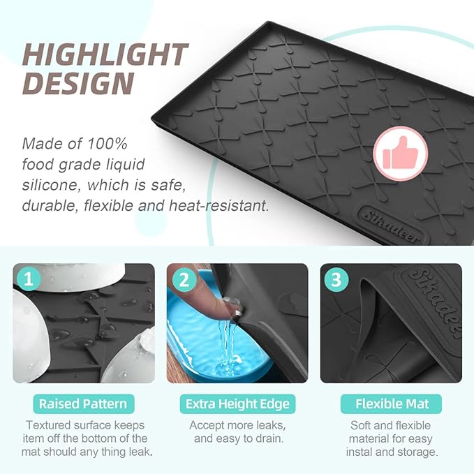 SIKADEER 31" x 19" Under Sink Mat Waterproof, Silicone Mat Kitchen Drawer Shelf and Cabinet Liner, Sink Protector for Kitchen Organizers and Storage, Boot Tray Pet Food Mats