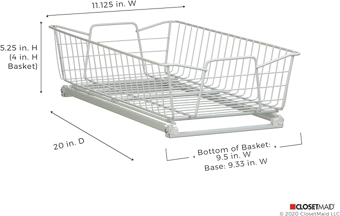 ClosetMaid 11 in. Pull Out Cabinet Organizer, Heavy Duty, Slide Out Pantry Shelves Drawers for Kitchen, Bathroom, White