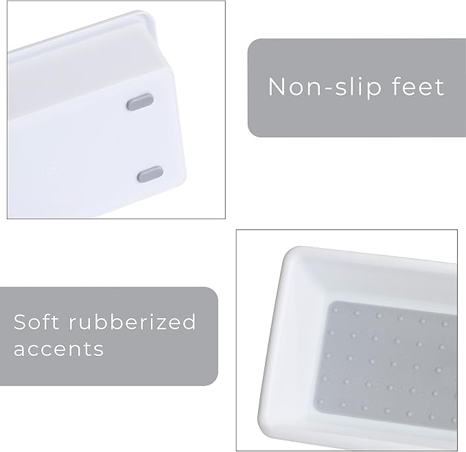 Smart Design Plastic Drawer Organizer - Set of 3-13 x 3.75 Inch – Non-Slip Lining and Feet - BPA Free – Utensils, Flatware, Personal Care, or Makeup Storage - Kitchen - White with Gray