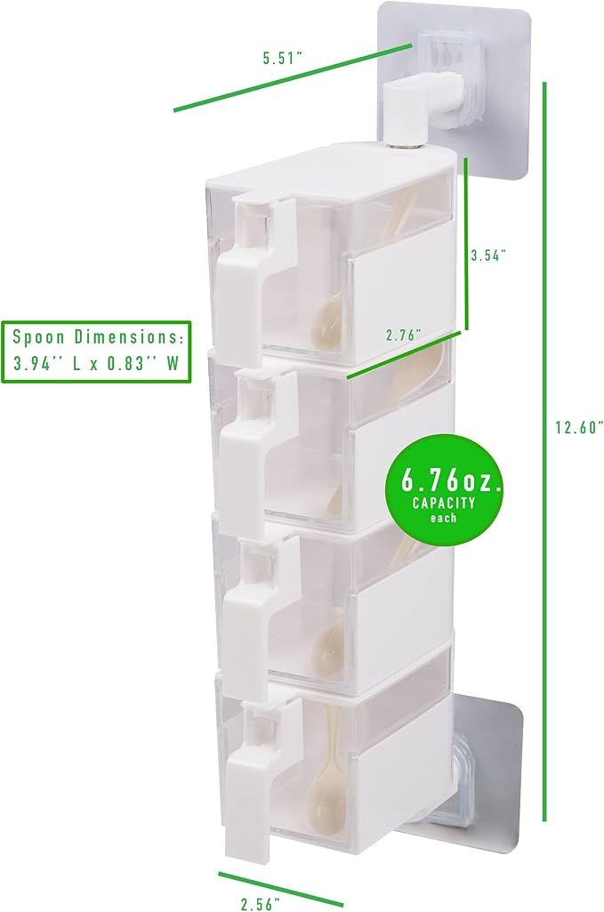 Mind Reader Anchor Collection, Wall Mount 4-Compartment Swivel Organizer with Removable Compartments with Hinged Lids and Enclosed Spoons, White