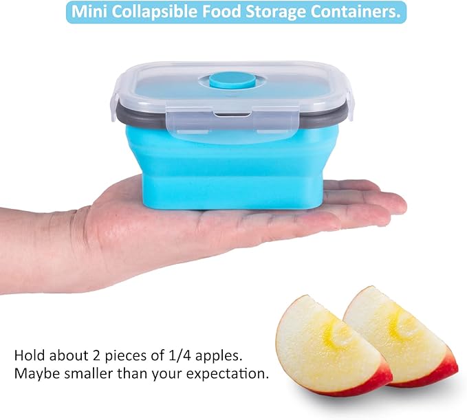 Collapsible Food Storage Containers with Lids & Vent, 11.8 oz, Kitchen Stacking Silicone Collapsible Meal Prep Container Set for Leftover, Microwave Freezer Dishwasher Safe, Blue Small 4 Pack