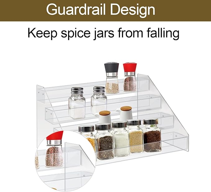 WUIVIUT Spice Rack Organizer For Cabinet, 3 in/Tier Acrylic Tiered Spice Shelf Can Storage Organizer for Kitchen Pantry Countertop