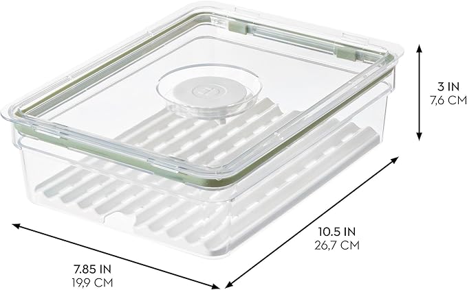 iDesign Large Fridge Produce Bin with Removable Drainage Tray and Lid - Set of 4 - Clear/White