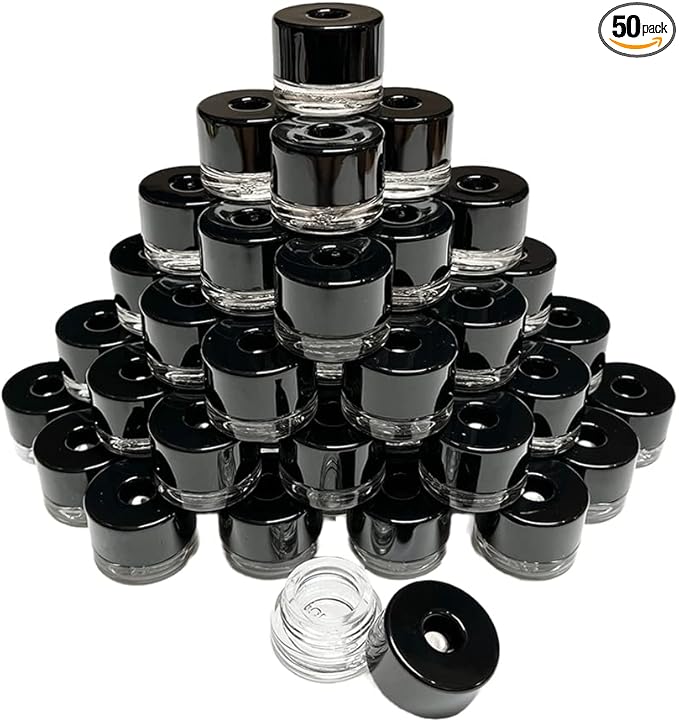(50 Pack Refillable Storage Vacuum Seal Container Jar For Herb Floral Powder Spice Concentrates - 4ml Clear Gloss