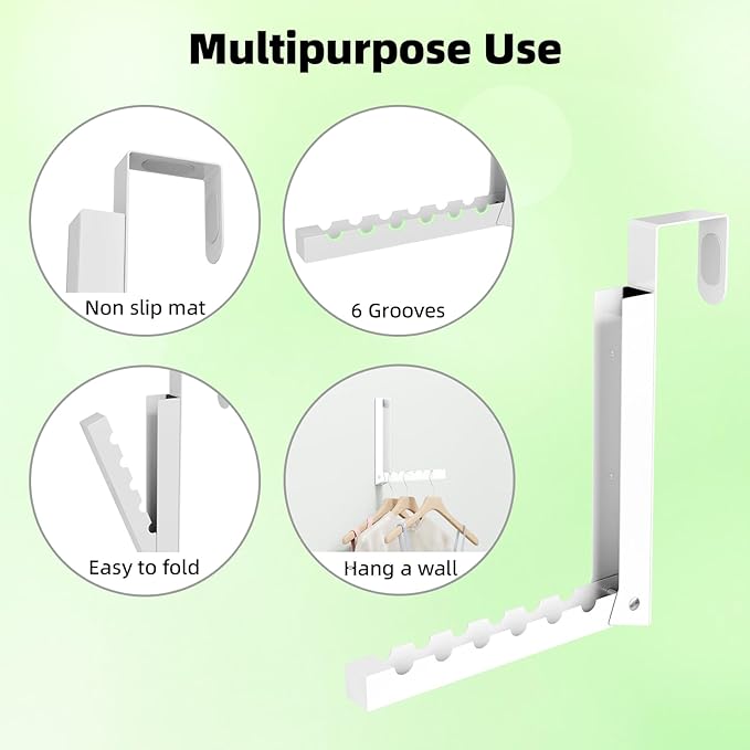 2 Pack Over The Door Hangers for Clothes, Folding Over The Door Drying Rack for Laundry,Over The Door Clothes Hanger,Overdoor Hanger Hook Coat Rack, Drying Rack for Dorm, Portable,White