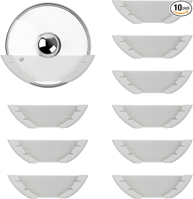 Universal Pot Lid Organizer for Cabinet, 10 Pcs Pan Lids Organizers Inside Cabinet Door Wall Mount Pots Top Storage Rack Holder for Kitchen, Fits 6" to 13.5" (10pcs white)