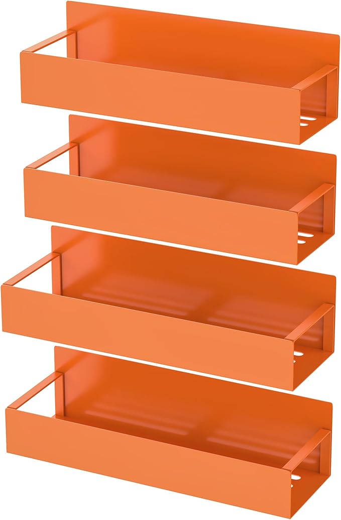 4 Pack Magnetic Spice Storage Rack Organizer for Refrigerator and Oven, Orange Fridge Organizers and Storage