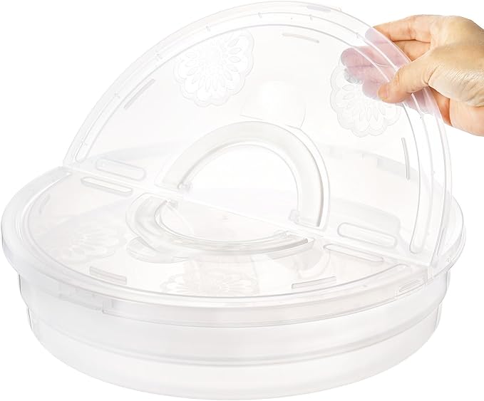 Lawei 2 Pack 12 Inch Food Storage Container with Lid and Handle, 2 Compartments Plastic Pie Carrier Pizza Slice Storage Containers, Reusable Round Pie Keeper Holder for Cake Cheesecake Tortilla