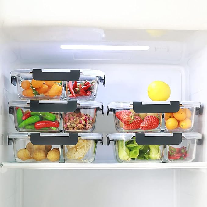 DAS TRUST 3 Pack Bento Box Glass Meal Prep Containers 3 Compartment Glass Food Storage Containers with Lids Meal Prep Bowls Lunch Box Food Prep