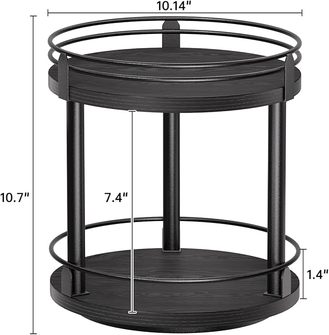 Lazy Susan Organizer, 2 tier Rotating Spice Rack, Lazy Susan 360 Degree Turntable Spice Holder Rack for Cabinet and Kitchen Countertop, Makeup Skincare Organizer Rack, Black