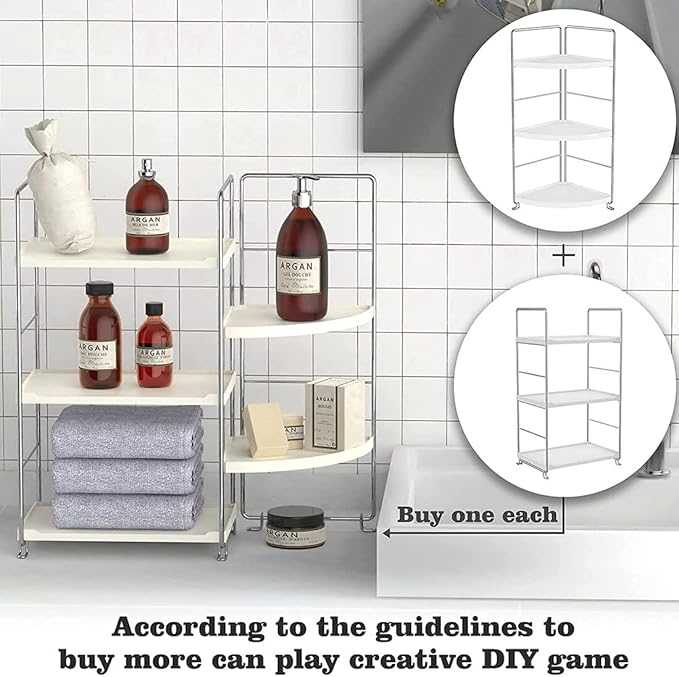 3-Tier Bathroom Countertop Organizer -Makeup Organizer -Corner Storage Shelf- Kitchen Spice Rack Standing Shelf-Great for Vanity, Bathroom, Bedroom, Kitchen (Silver & White)