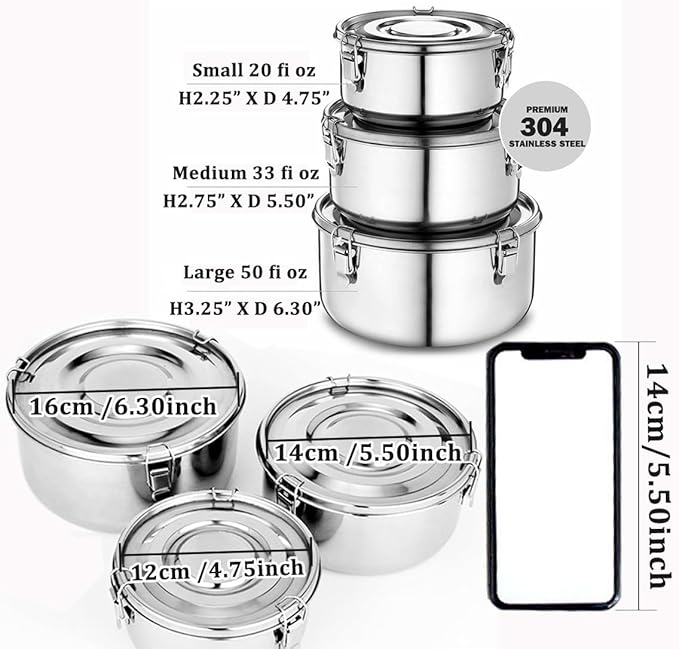 Premium Stainless Steel Food Storage Containers 304 Grade The Original Leak-Proof, Airtight, Smell-Proof - Perfect For Camping Trips, Lunches, Leftovers, Soups, Salads