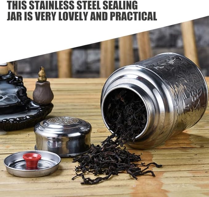 Stainless Steel Tea Canister with Lid Multi-Function Storage Container for Tea Coffee Sugar and Small Items, 6.49x5.11x3.54in Silver for Home Use