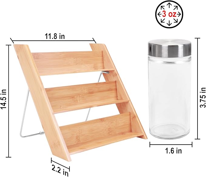 Orii 18 Jar Bamboo Compact Spice Organizer for Countertop and Kitchen Drawer, Filled with Spices, Program