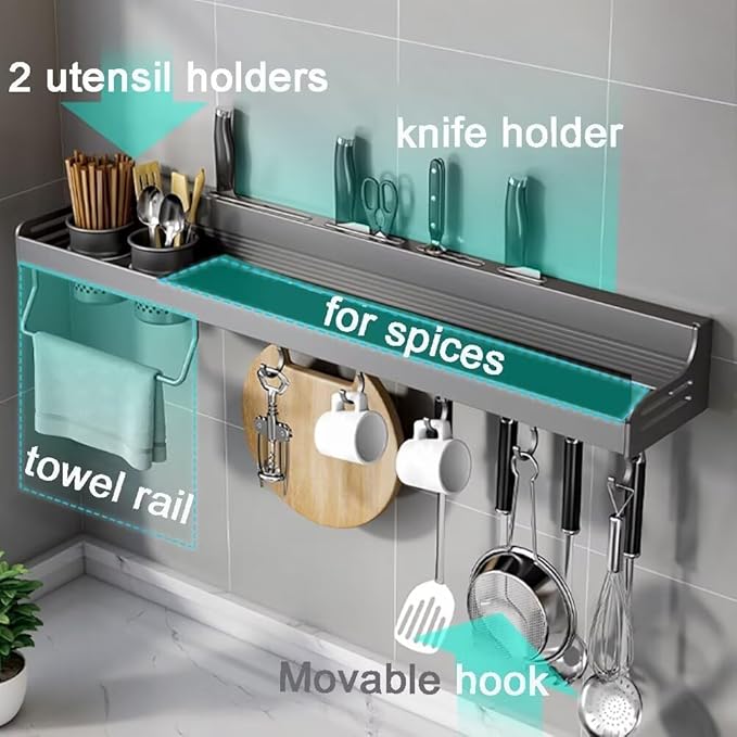 Magnetic Spice Rack for Refrigerator, 3 Pack Magnetic Shelf, Moveable Magnetic Fridge Organizer with 10-Hook Rack, Seasoning Organizer for Kitchen Organization and Storage (Grey)