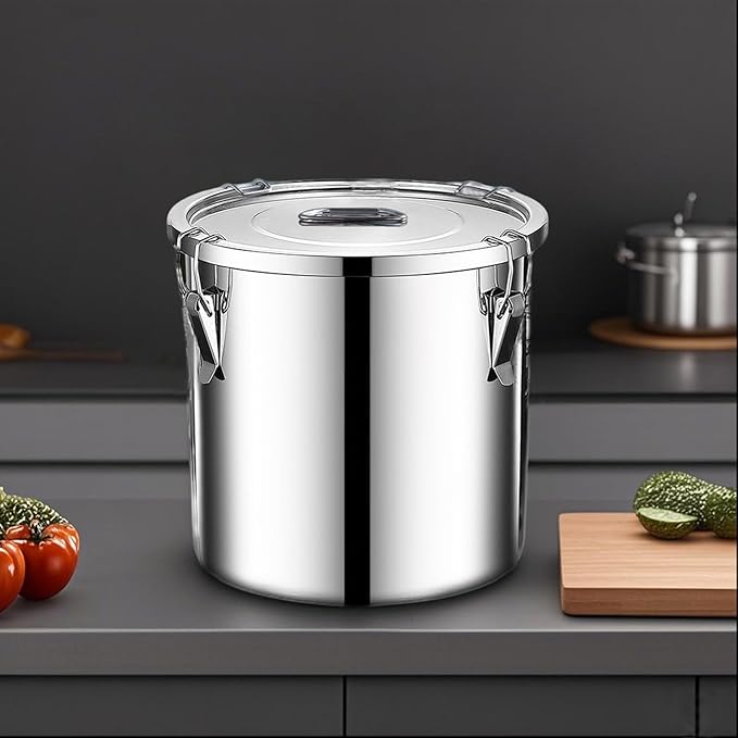 stainless steel food storage containers with lids lock clips airtight container large airtight for rice flour sugar grain coffee bean storage containers Kitchen jar (1.59gal/6L)