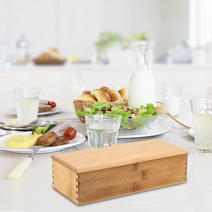 Cyrank Wooden Cutlery Box with Lid, Small Drawer Organizer Kitchen, Cutlery Organizer in Drawer for Spoon Utensil Chopsticks Box for Kitchen Countertop, 10.6x4.3x2.5inch