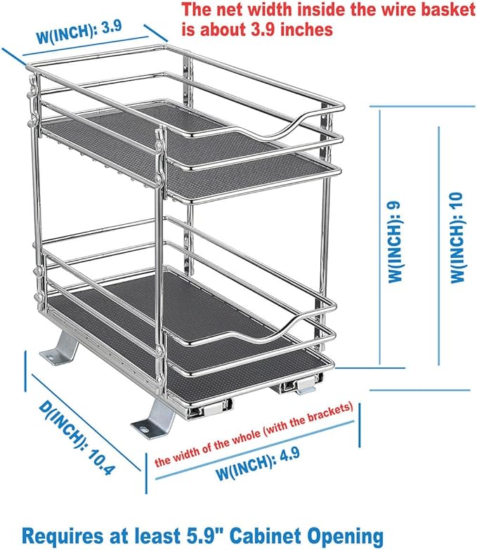 OCG 2 Tier Pull Out Spice Rack Organizer(4.9" W x 10.4" D) for Cabinet, Slide Out Seasoning Organizer Fits Spices, Sauces, Cans etc