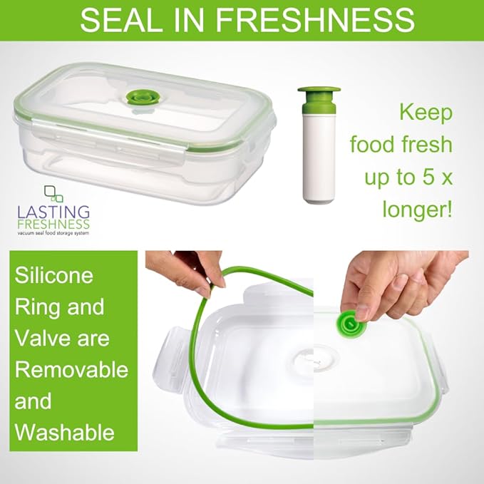 11 piece Vacuum Seal Food Storage Containers with Vacuum Pump, Airtight and Leak Proof, Vacuum Sealed Food Storage Containers, Meal Prep Containers, Keep Food Fresh up to 5 X Longer