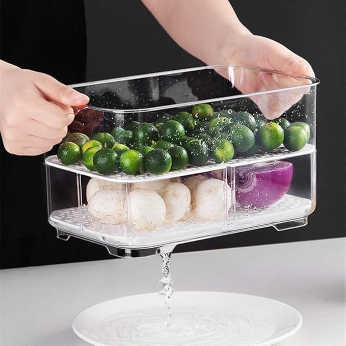 SANNO Vegetable Fruit Storage Containers, Produce Saver Containers Refrigerator Storage Containers Fresh Produce Saver with Lids and Vents,Stackable Salad Lettuce Keeper for Refrigerator