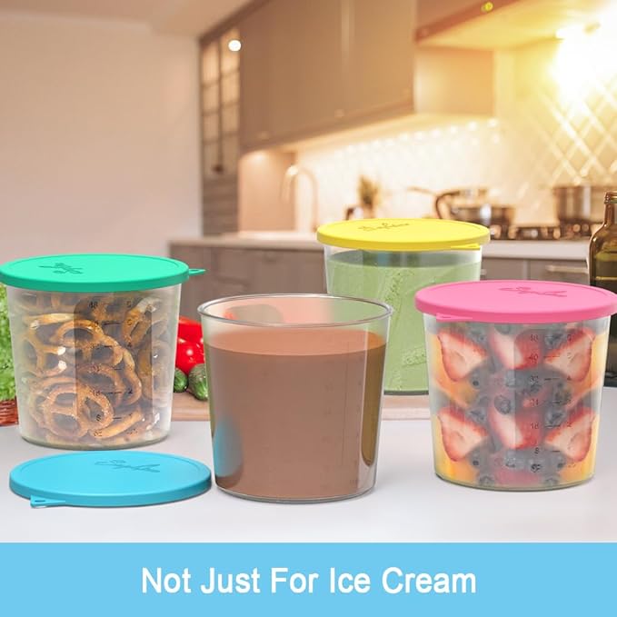 SOPHICO 1.6qt Ice Cream Containers with Silicone Lids, Freezer Food Storage Tubs for Homemade IceCream, Airtight & Dishwasher Safe, BPA Free (4 Pack, Large)