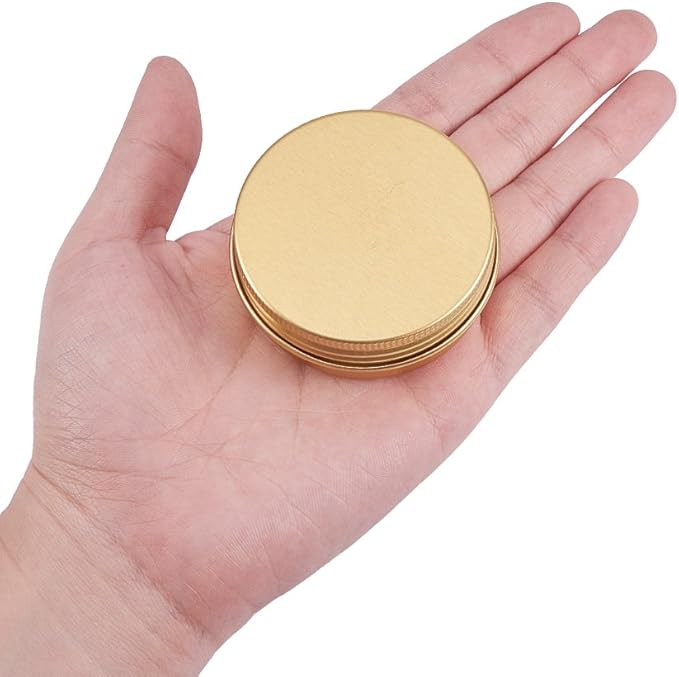 BENECREAT 30 Pack 1 OZ Round Tin Cans Screw Top Aluminum Cans with Lids for Lip Balm, Scrubs, Spices, Candies, Tea and Other Gift Giving (Gold)
