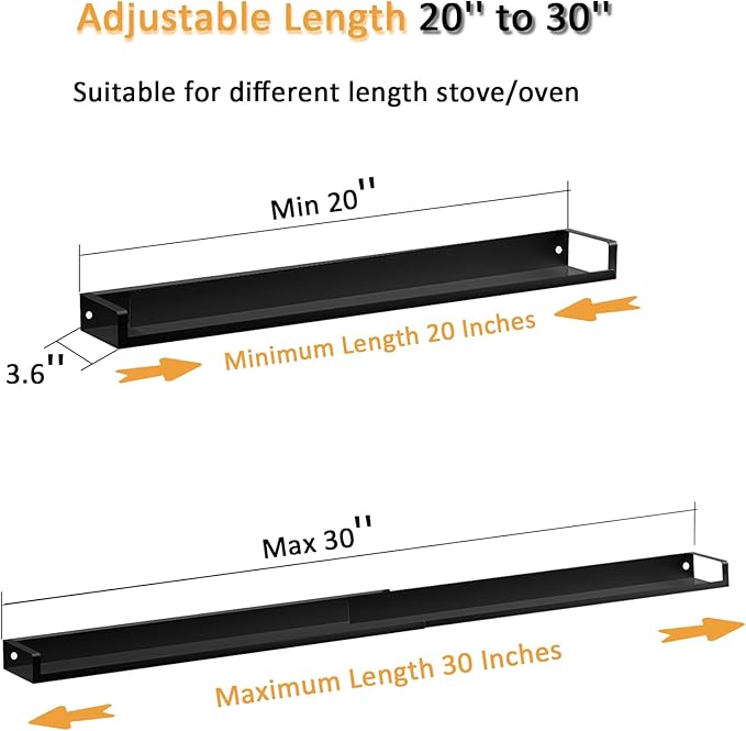 Magnetic Shelf for Stove Top, Adjustable 15"-30" Stove Top Shelf Kitchen Magnetic Spice Rack Organizer Storage Metallic Black