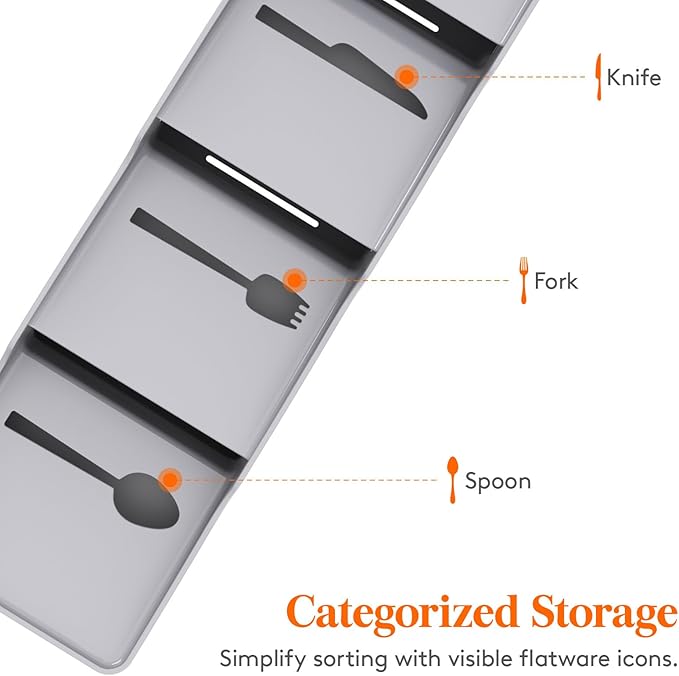 Lifewit Compact Flatware Drawer Organizer, Narrow Silverware Tray for Kitchen Drawers, Plastic Cutlery Holder for Spoons, Forks and Knives, Utensils Storage Organization, 2 Pack, Gray