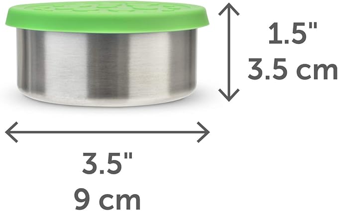 LunchBots 4.5 oz Stainless Steel Dressing Container for Condiments, Dips, Snacks, Dipping Sauce Cups with Silicone Lid, Fits in Lunch Bags and Bento Boxes - Set of 2 (Green)