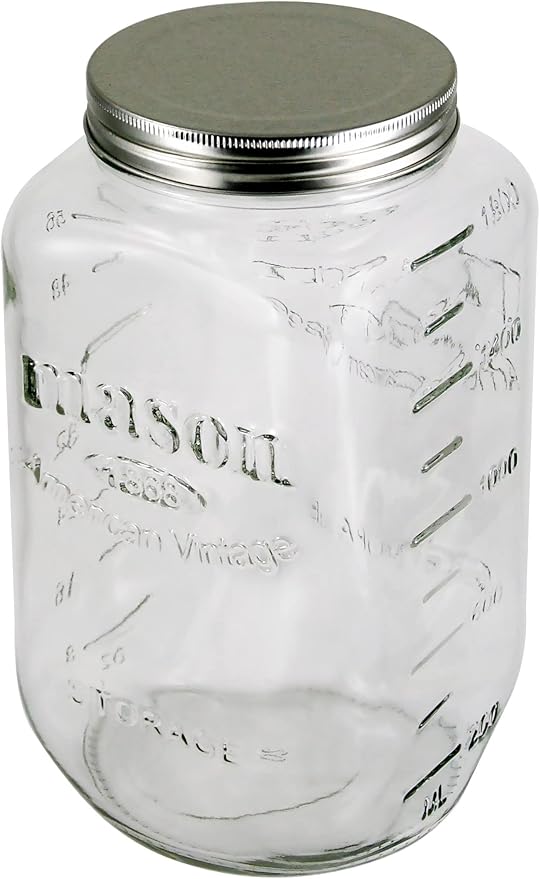 Grant Howard Mason Classics Glass Storage Jar, Metal Emboss Top, 64 Ounces, Food Storage Canning Container, Clear, Clear Lids,Silver, 52147