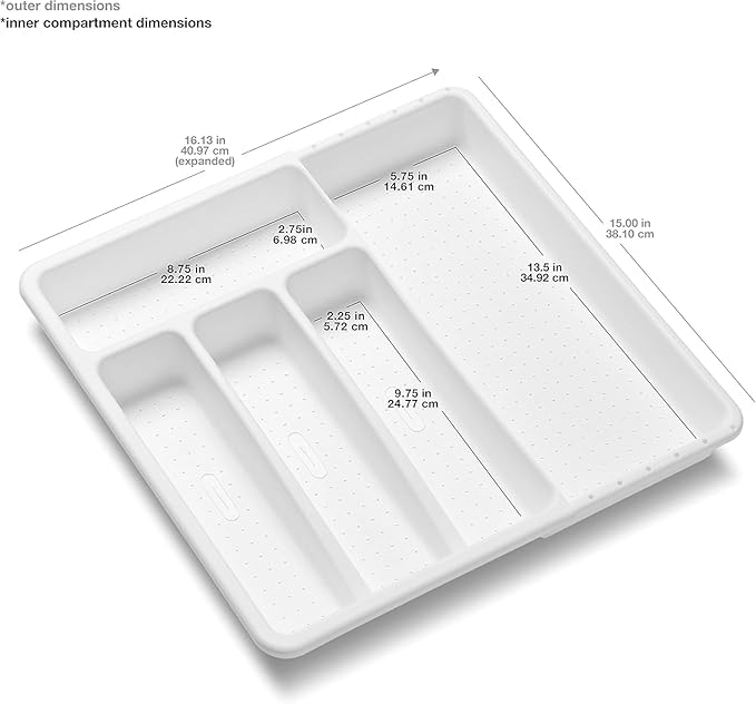 madesmart Cutlery, Expandable Small Silverware Tray, White