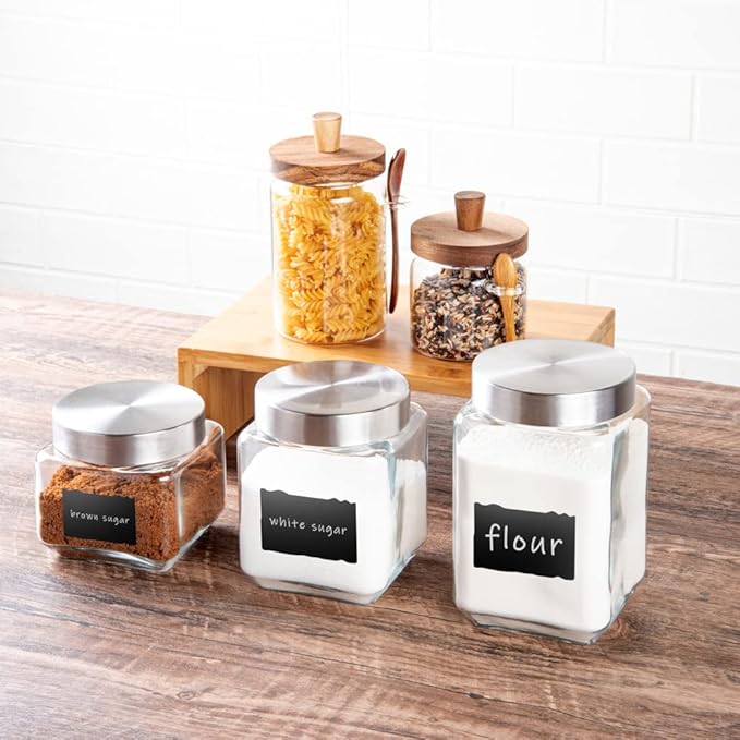 Restaurantware Vetri Glass Storage Jar Set 3-Piece Dishwashable Glass Cookie Jars - Airtight Seal Hot & Cold Friendly Clear Glass Glass Candy Jars For Kitchen Laundry Or Storage