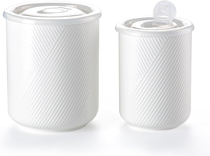 Canister Sets for Kitchen Countertop: Ceramic Food Storage Jar with Airtight Lids - Large Seal Damp-proof Containers for Coffee Tea Flour Sugar Rice Cookies Candy - White (23+42 oz)